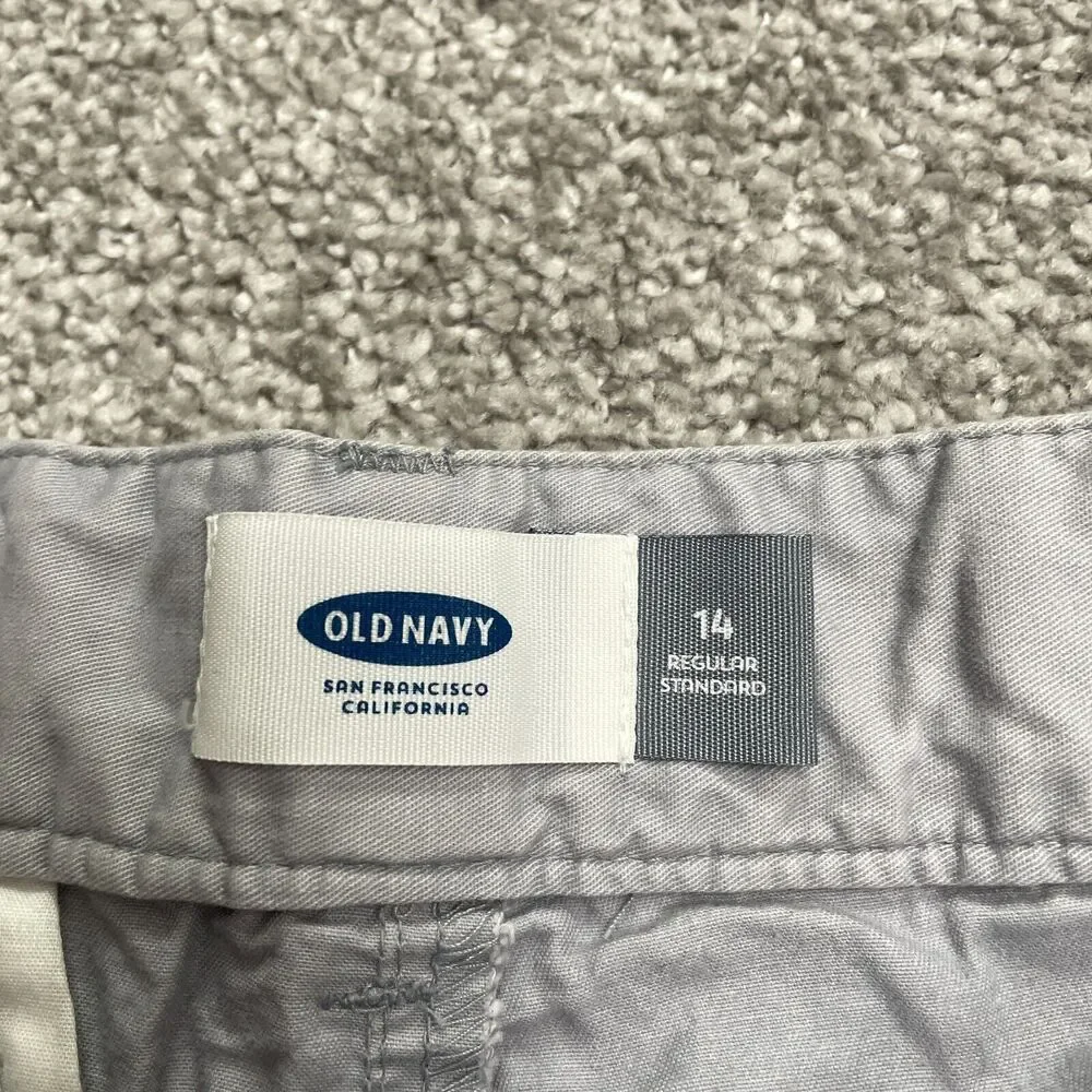 Old Navy Chino Shorts Boys Kids 14 Gray Flat Front Cotton Pockets Casual Outdoor